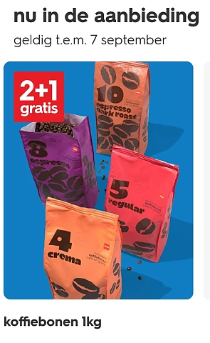 koffiebonen 2+1 gratis op hema.com
