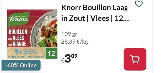 -60% Knorr Bouillon Laag in Zout Vlees 12 bouillonblokjes 109 gr