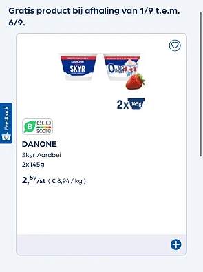 Gratis Danone Skyr aardbei 2x145 gram bij Collect en go