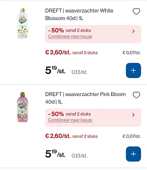 Dreft wasverzachter 40 d -50% bovenop de goedkoper prijs