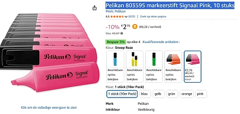 Pelikan 803595 markeerstift Signaal Pink, 10 stuks