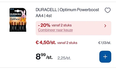 Duracell batterij Voor de helft met 20% korting bovenop
