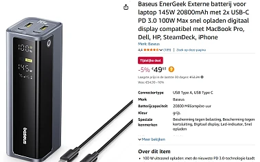 externe batterij voor opladen laptop
