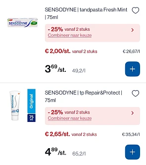Sensodyne tandpasta met 25% korting bovenop de goedkoper prijs