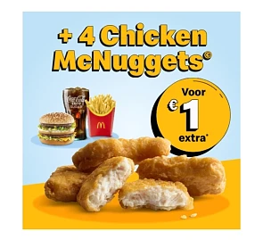 Chicken nuggets of sundae ijs voor 1€!