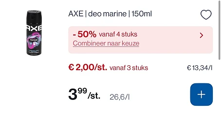Axe deo 50% extra korting bij Collect en go