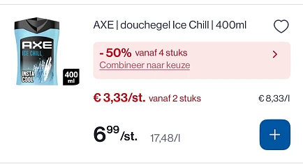 Axe douchegel goedkoper met 50% extra korting