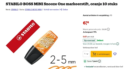 STABILO BOSS MINI Snooze One markeerstift, oranje 10 stuks