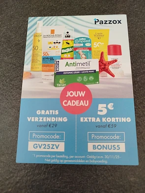 Gratis verzending of €5 bij pazzox