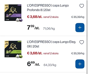 L’OR espresso caps tot -50% bij Collect en go en Colruyt