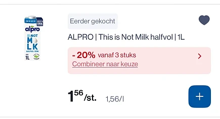 Alpro drinks not milk of barista veel goedkoper met 20%extra
