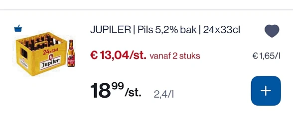 Jupiler bak 24x33 cl goedkoper bij Colruyt en Collect en go