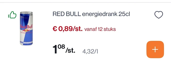 Red bull energiedrank 25 cl voor 0,89€ bij Colruyt