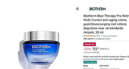 Dagcreme Biotherm Blue Pro Retinol anti aging 50ml - nergens zo goedkoop!