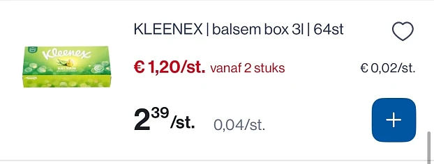 Kleenex balsem box 3 L 64 stuks mooi koopje met coupon
