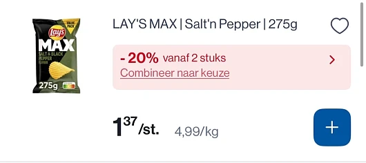 Lay’s max chips goedkoper met 20% korting bovenop