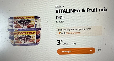Vitalinea yoghurt fruit mix 0% 12x125 gram -50% bij Colruyt