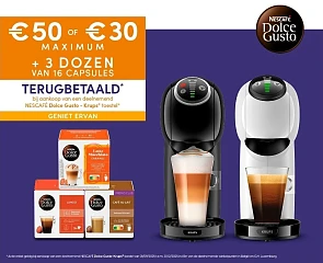 Cashback Nescafé Dolce Gusto toestel + 3 dozen capsules gratis