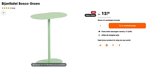 Bijzettafel voor €12,50 ipv €20 bij Kwantum