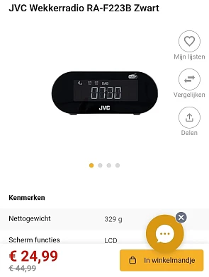 JVC Wekkerradio RA-F223B Zwart -44%