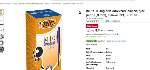 Bic blauwe balpennen voor 0.17€ per stuk - 4 kleuren bic balpen voor 1.66€/stuk - Meerkleurige bic stiften voor 0.29€/stuk