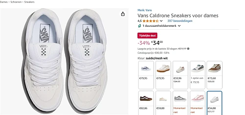 Vans witte dames sneakers voor 34€ enkel nog in maat 41 verkrijgbaar