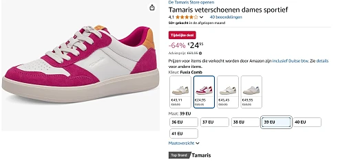Tamaris dames sneakers in verschillende maten vanaf 24.95€