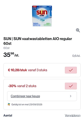 Sun producten voor de vaatwasser met mooie kortingen