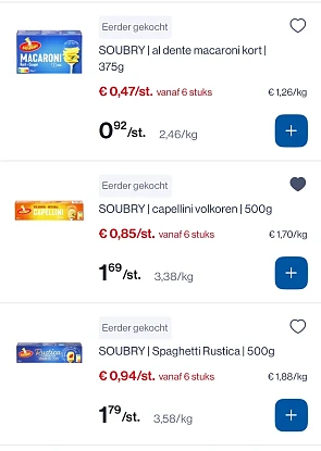 Verschillende soorten Soubry pasta -50%