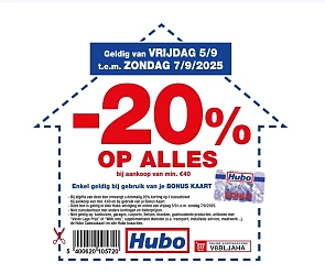 20% korting op alles bij Hubo 🥳