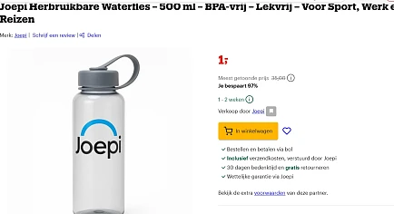 waterfles aan 1 euro