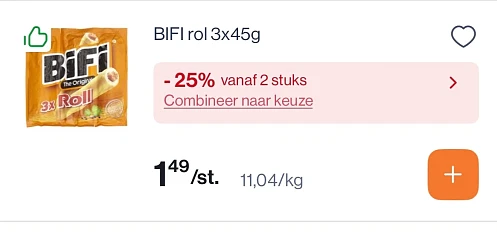 Bifi roll 3x45 gram goedkoper met 25% extra bovenop