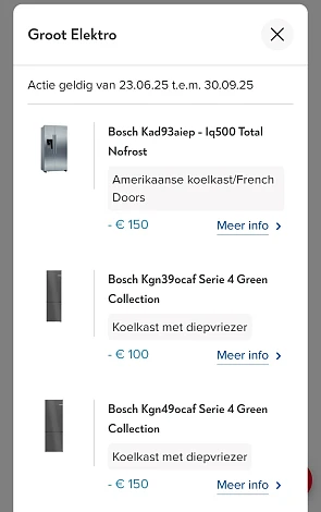 Bosch koelkasten tot €150 cashback