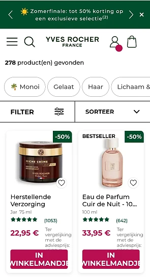 50% korting op zomerse producten bij Yves Rocher
