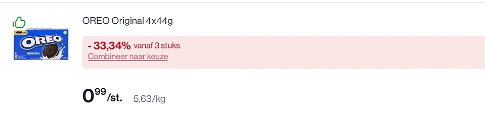 Oreo koekjes 4x44 gram met een mooie promo bij colruyt