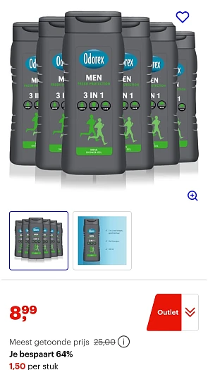 Odorex showergel 6x300ml -64%