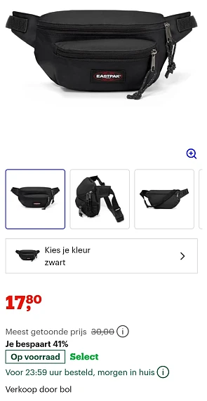 Eastpak heuptas zwart -41%