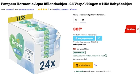 Dagdeal: Pampers Harmonie Aqua 24 x 48 babydoekjes