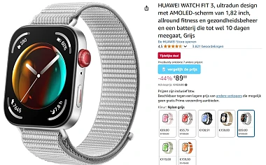 HUAWEI WATCH FIT 3 voor €89 ipv €159 bij Amazon NL
