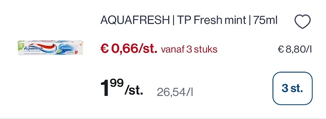 Aquafresh tandpasta fresh mint-66%