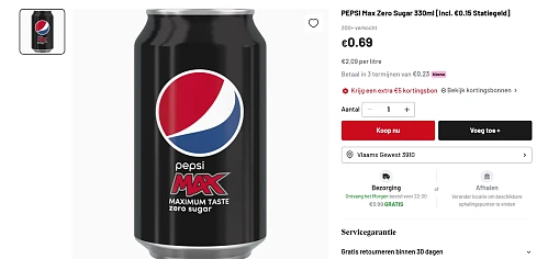 PEPSI Max Zero Sugar 330ml [Incl. €0.15 Statiegeld]