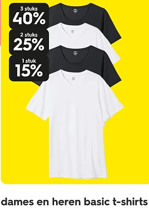 dames en heren basic t-shirts tot -40%