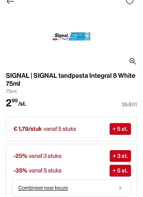 Signal tandpasta goedkoper met 35% korting bovenop