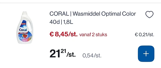 Coral wasmiddel optimal color 40 d veel goedkoper