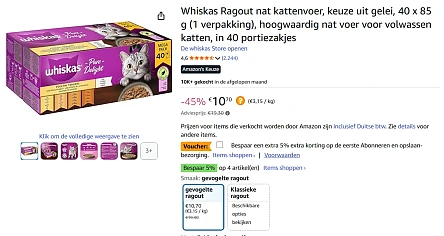 Whiskas Ragout nat kattenvoer, keuze uit gelei, 40 x 85 g