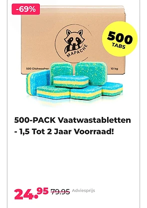 500-pack vaatwastabletten -69%