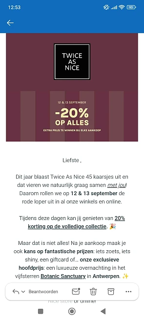 Twice as nice: 20% korting op alles