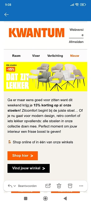 Kwantum: 15% op stoelen