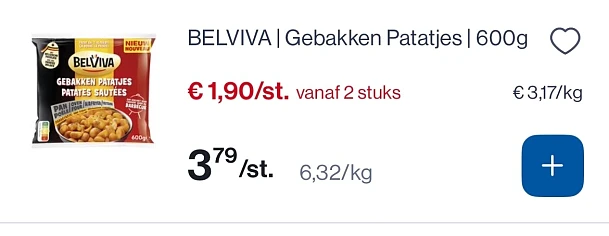 Belviva gebakken patatjes 600 gram -50%