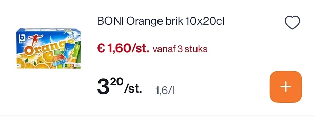 Boni orange brik 10x20 cl 50% goedkoper